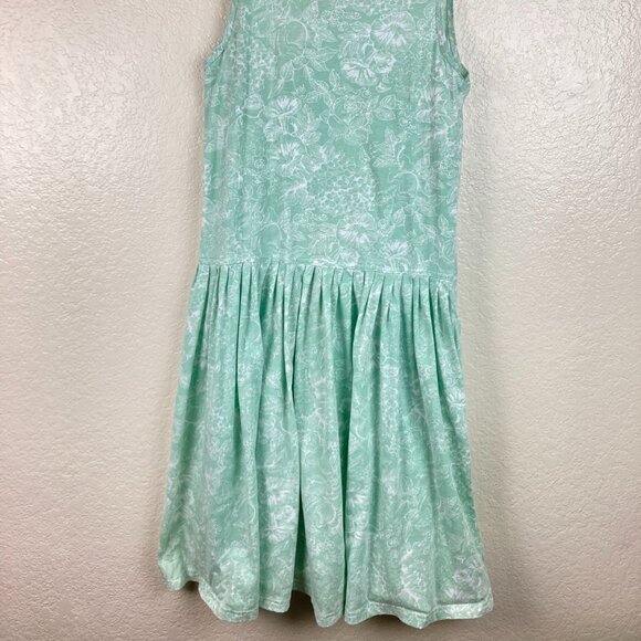 Laura Ashley Vintage Green & White Midi Pullover Drop Waist Sun Dress Sz S/M - Picture 2 of 9